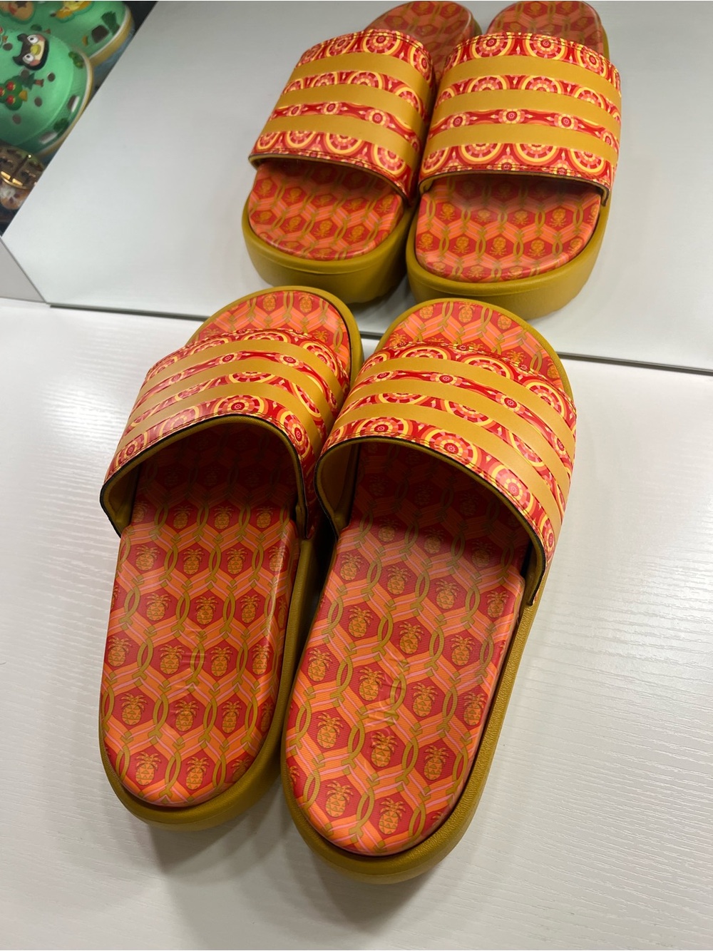 adidas Originals orange and Yellow Patterned Slide Sandals - Picture 3 of 12